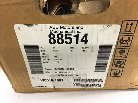 ABB 88514 .25 HP AC Motor 115/230 Volts Single Phase 1800 Rpm 4P 48YZ Frame