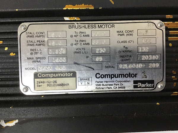 Parker Compumotor Z/ZX 640 Brushless Motor 4.7 KW 230 V 1600 RPM
