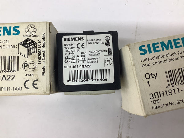 Contatto Ausiliario Siemens 3RH1911-1FA22 (3RH19111FA22), Nuovo, Consegna Rapida