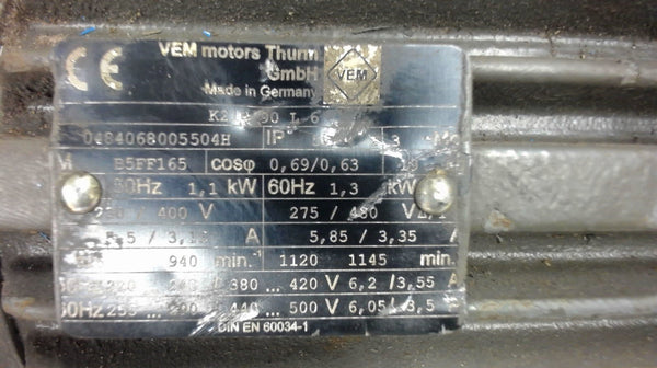 1041543 - DREHSTROM MOTOR VTB80A 1 HP 0.75 KW RPM 2850 230/400V MIT FÜSSEN  B3 - VEMAT