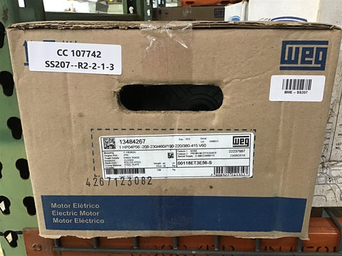 Weg 00118ET3E56-S 1 Hp AC Motor 208-230/460 Volts 3 Phase 4P 1800 Rpm 56 Fr