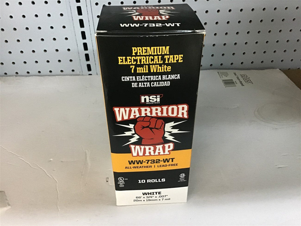 Warrior Wrap WW-732-WT Premium Electrical Tape 7 Mil White Box of 10