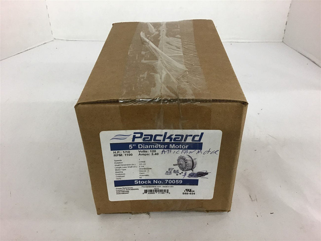 Packard 70059 1/10 HP Fan Motor 120 Volts 1100 Rpm Shaded Pole