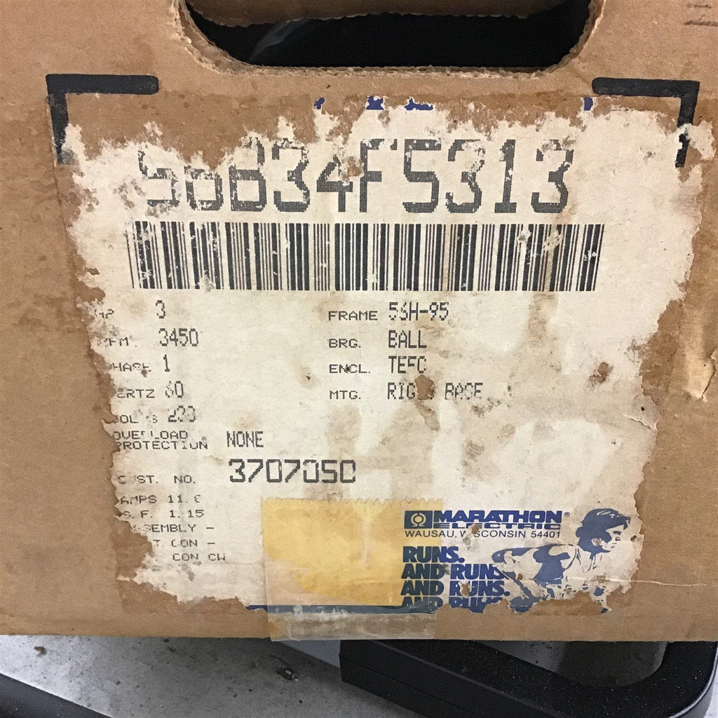 Marathon WVL56B34F5313B 3 HP AC Motor 230 Volts 3450 Rpm 2P Single Phase 56H