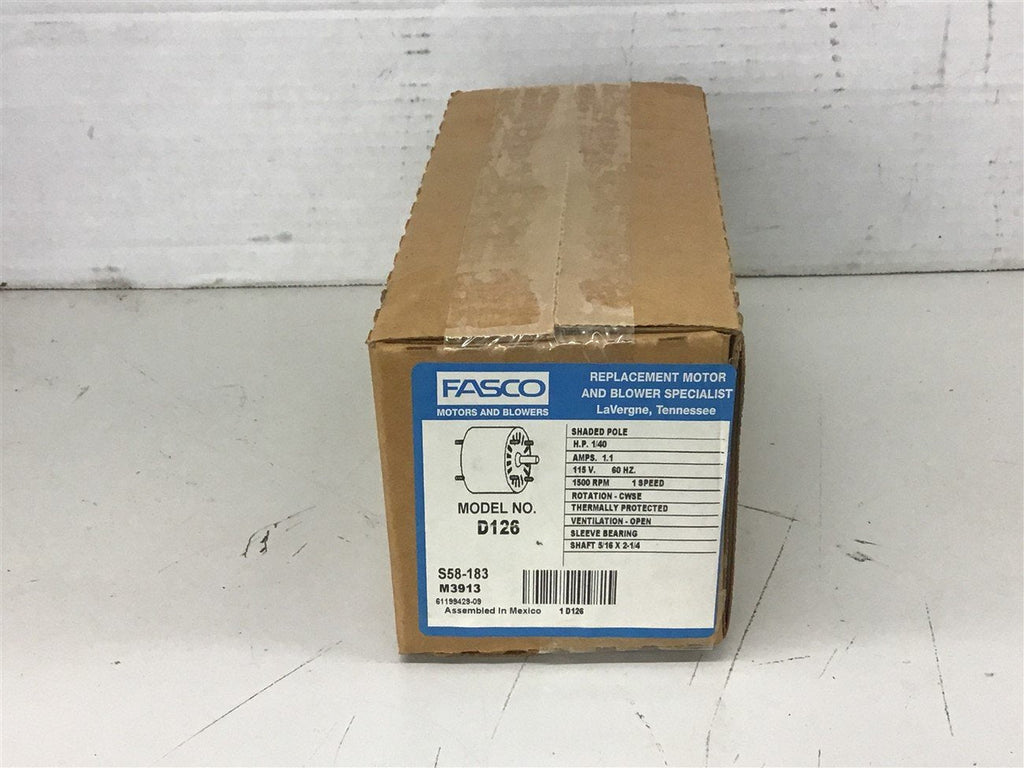 Fasco D126 1/40 HP Blower Motor 1.1 amps 115 volts 1500 Rpm 1 speed
