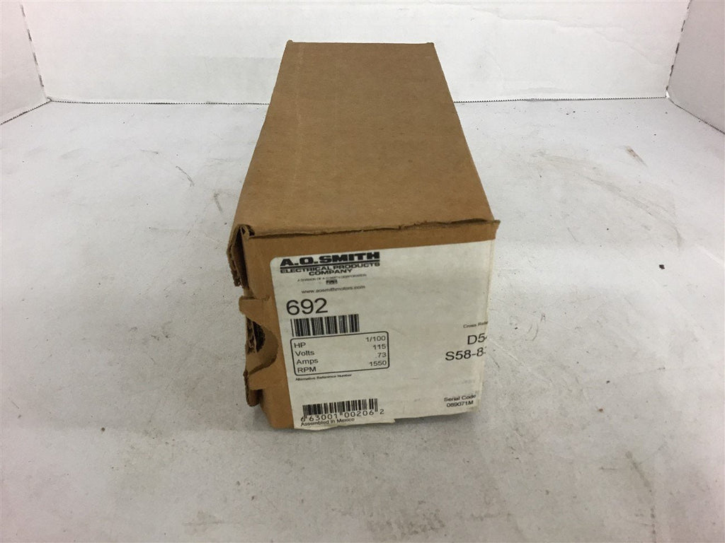 A.O. Smith 692 1/100 HP AC Motor 115 volts .73 Amps 1550 Rpm