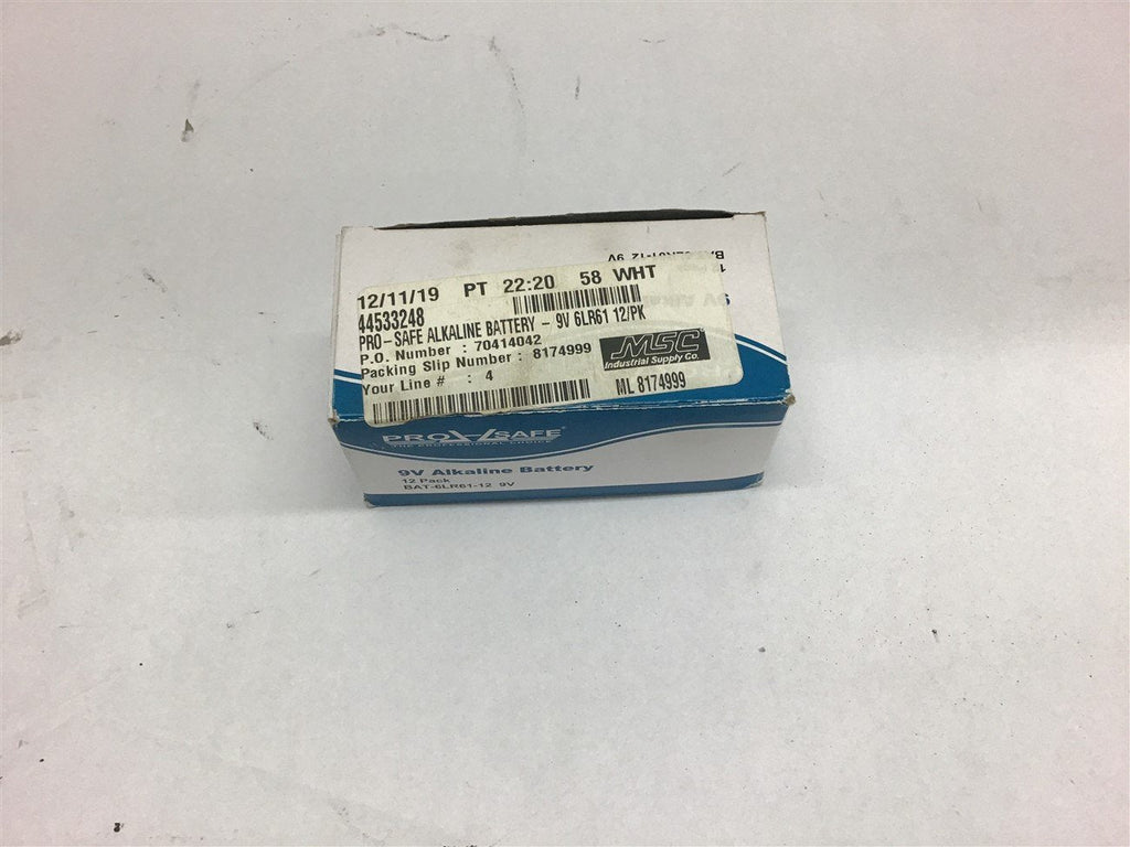 Pro-Safe 9v Alkaline Battery Lot of 12