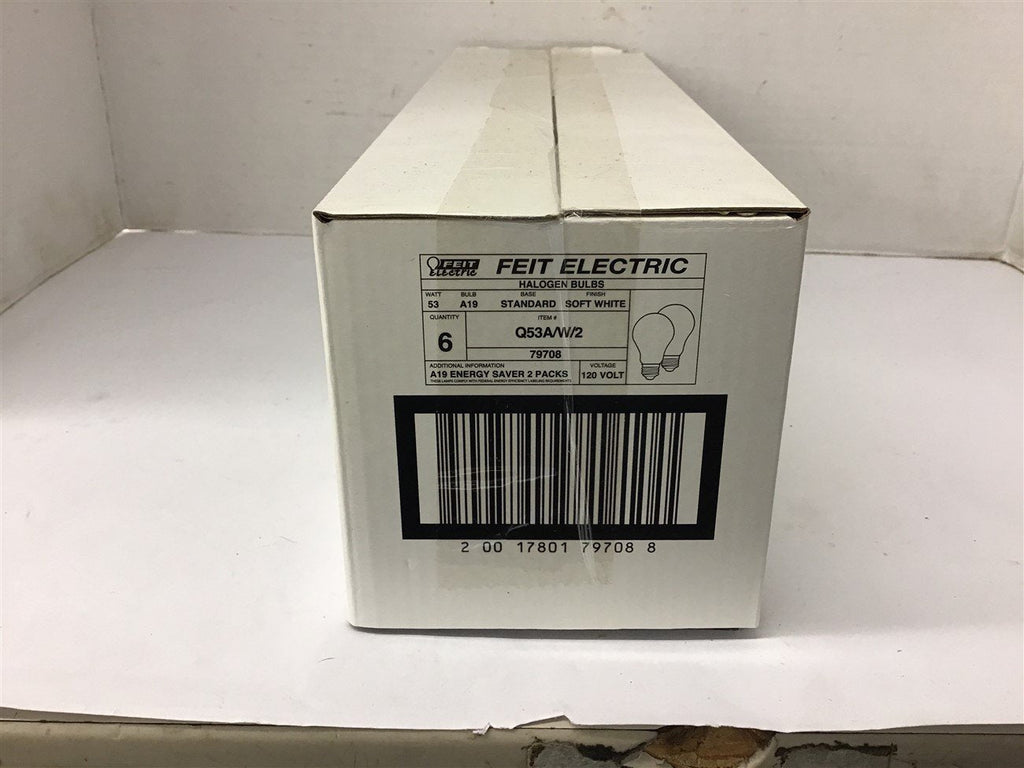 Feit Q53A/W/2 Halogen Bulbs 53 Watt A19 Soft Whit Box of 6