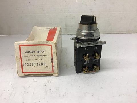 Cutler Hammer 10250T22KB Selector Switch with Contact 3 Positions