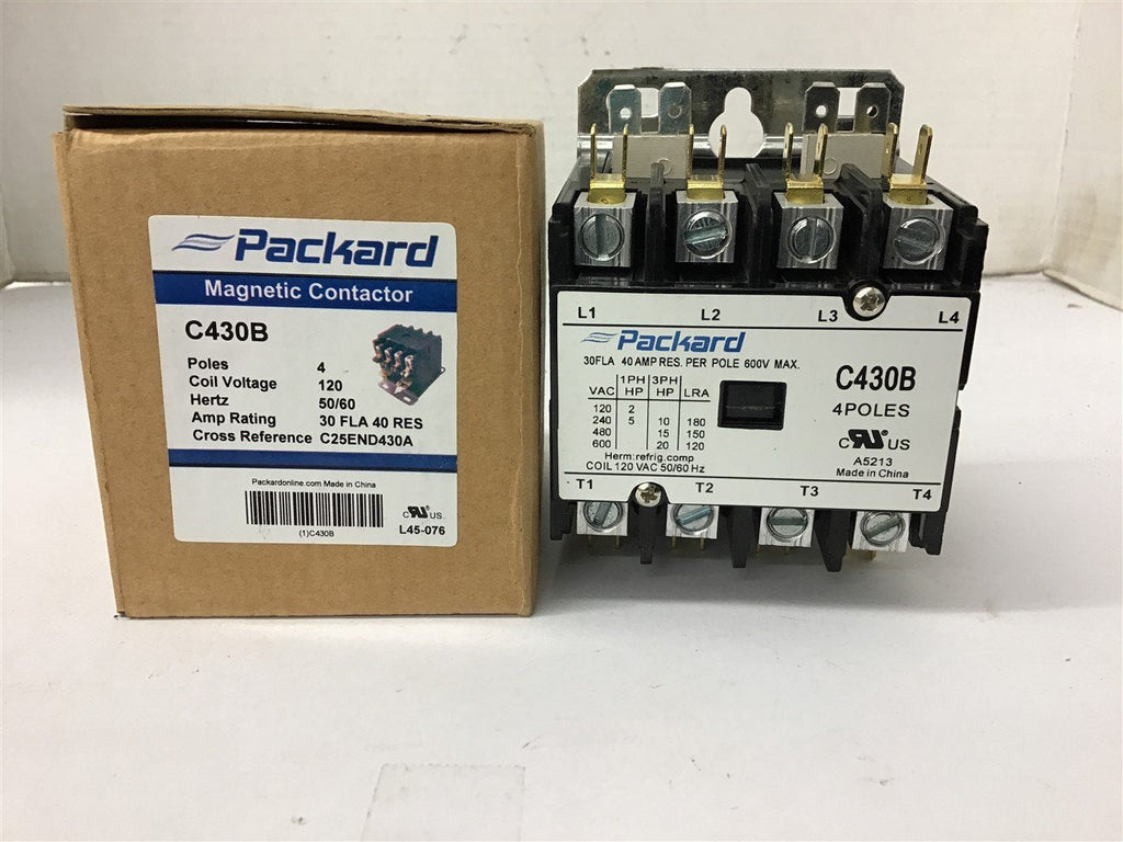 Packard C430B Contactor 4 Pole 120 Coil 30 Amps