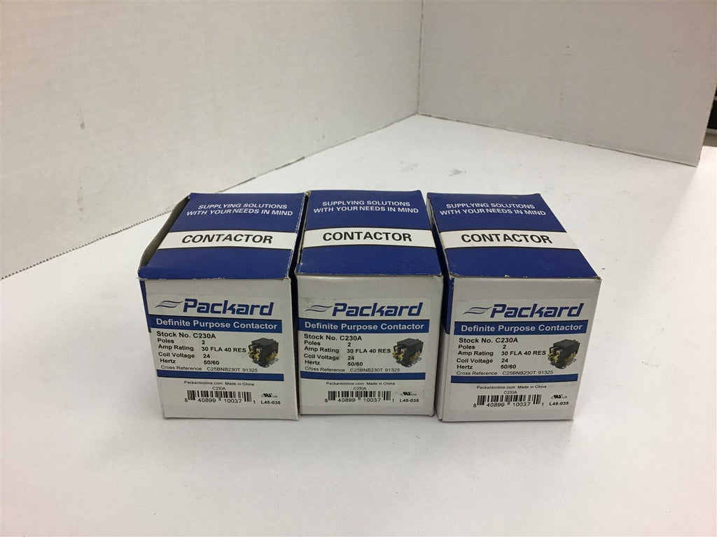 Packard C230A Definite Purpose Contactor 2 Poles 30 Amp 24 Coil V Lot of 3
