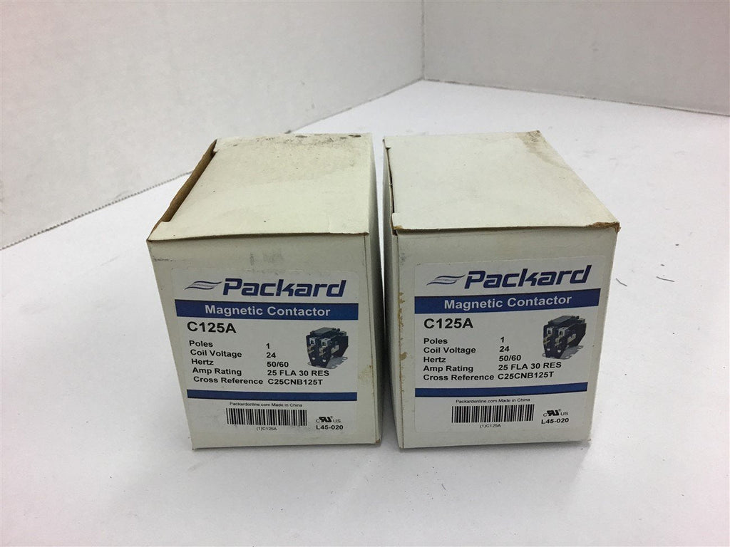 Packard C125A Magnetic Contactor 1 Pole 24 Coil Volts 25 FLA Lot of 2