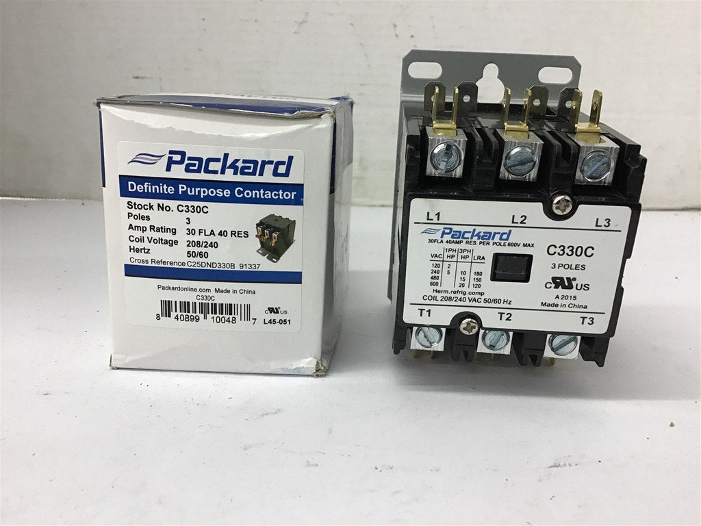 Packard C330C Definite Purpose contactor Contactor 3 Pole 30 Amp 208/240 Coil V