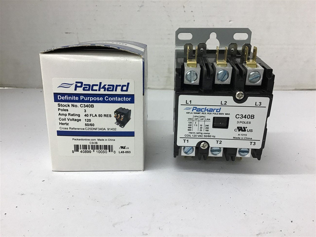Packard C340B Definite Purpose Contactor 3 Pole 40 FLA 120 Coil