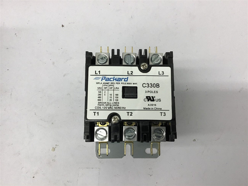 Packard C330B Definite Purpose Contactor 30 FLA 3 Poles 120 Volt Coil