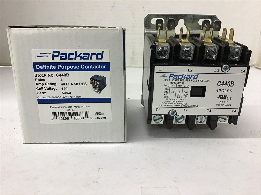 Packard C440B Definite Purpose Contactor 4 Pole 40 FLA 120 Volt coil