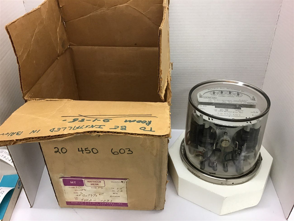 Duncan Electric 9402-0031 Type MT-5S Two Stator WattHour Meter 60Hz