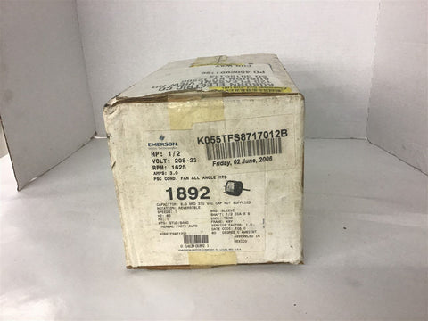 Emerson K055TFS8717012B 1/2 HP AC Motor 208-230 volt 1625 Rpm 3.0 Amp 48Y Frame