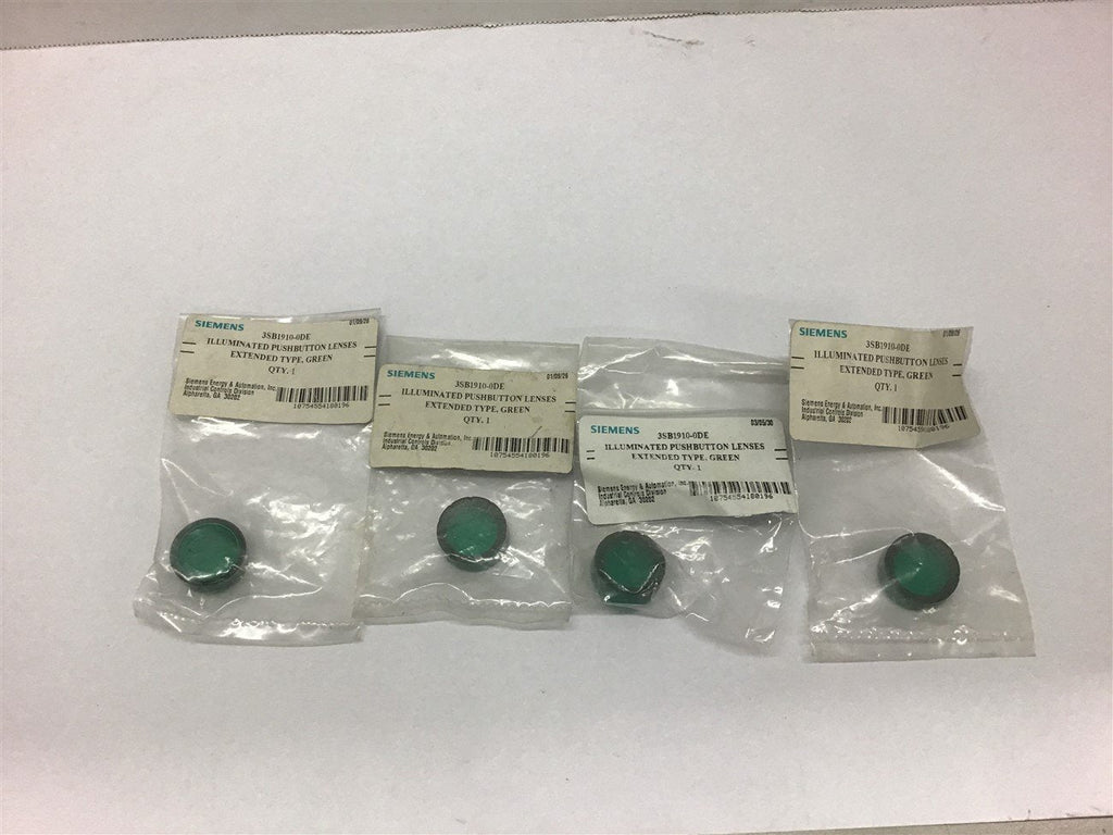 Siemens 3SB1910-0DE Illuminated Pushbutton Green Lenses --Lot of 4