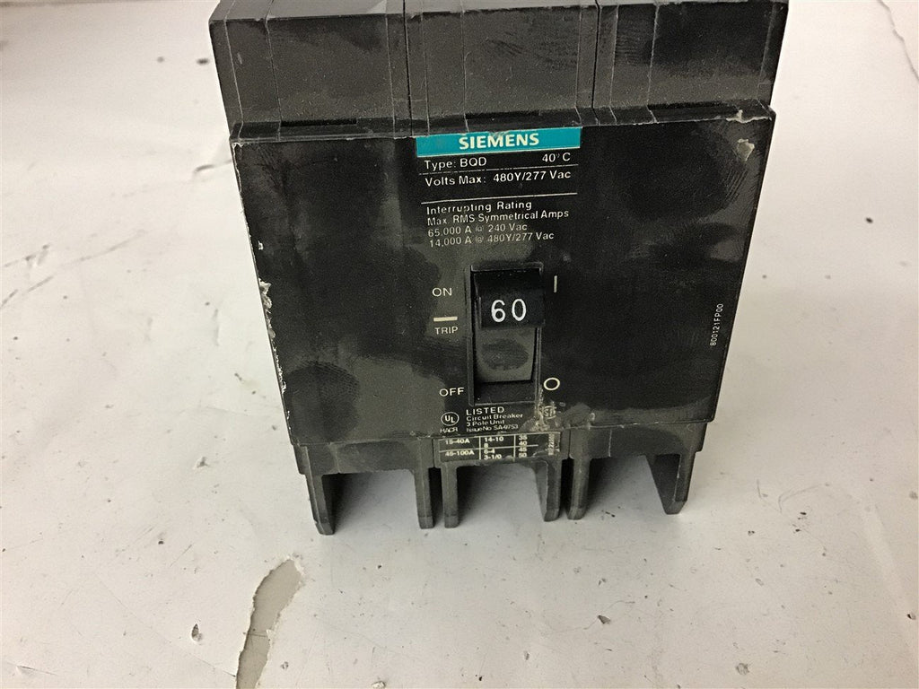 Siemens BQD360 Circuit Breaker 60 Amp 3 Pole