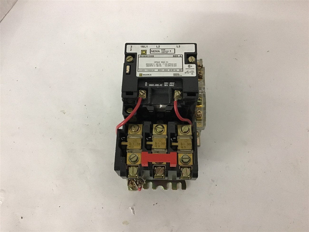 Square D 8536SCO3S Nema Size 1 Starter 460 Volt @ 10 HP 120 Volt Coil