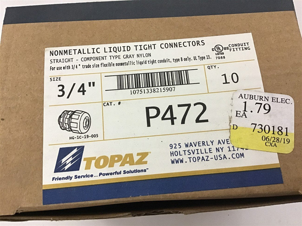 Topaz P472 3/4" Nonmetallic Liquid Tight Connectors Lot of 9