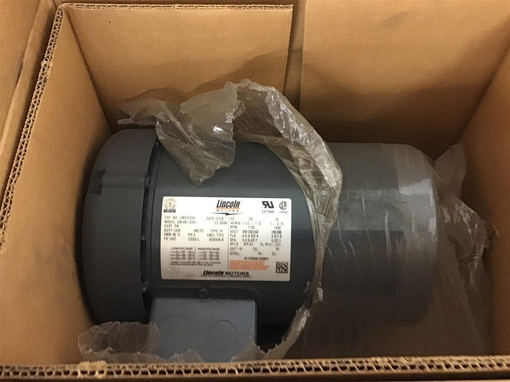 Lincoln LM33123 1 1/2 HP AC Motor 208-230/460 Volt 1750 Rpm 145T Frame