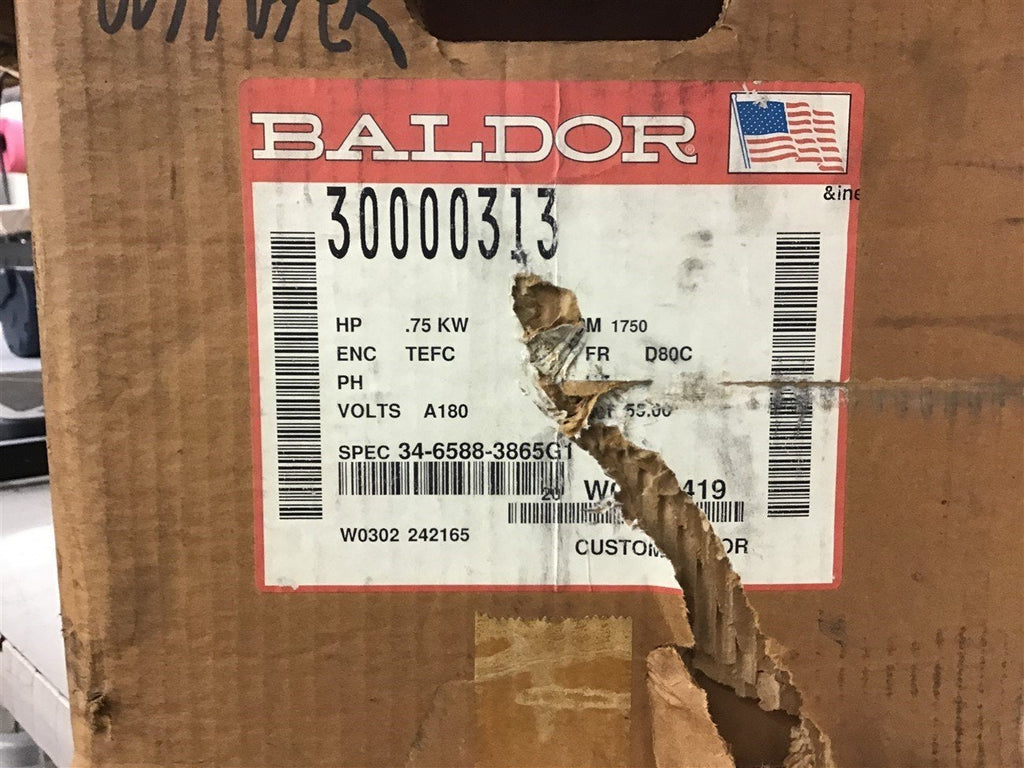 Baldor 30000313 .75 KW AC Motor 180 Arm Volts 1750 Rpm D80C FR w/ 104816100BQ