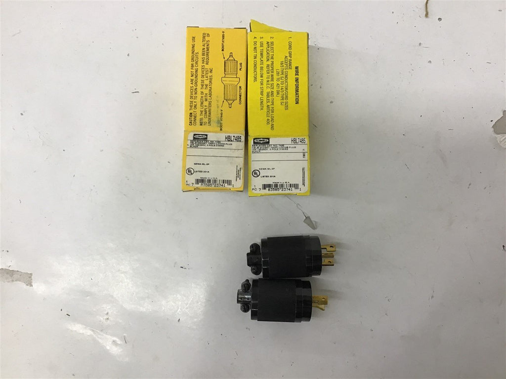 Hubbell HBL7485 15A 125/250V 3 Pole 3 Wire Male Plugs Lot Of 2