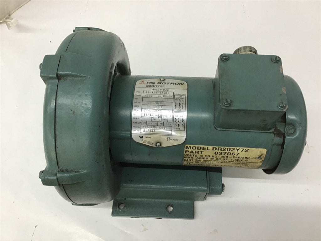 Rotron DR202Y72 Blower 208-230/460 Volts 1.3-1.2/.6 Amps 3450 Rpm 3 Phase