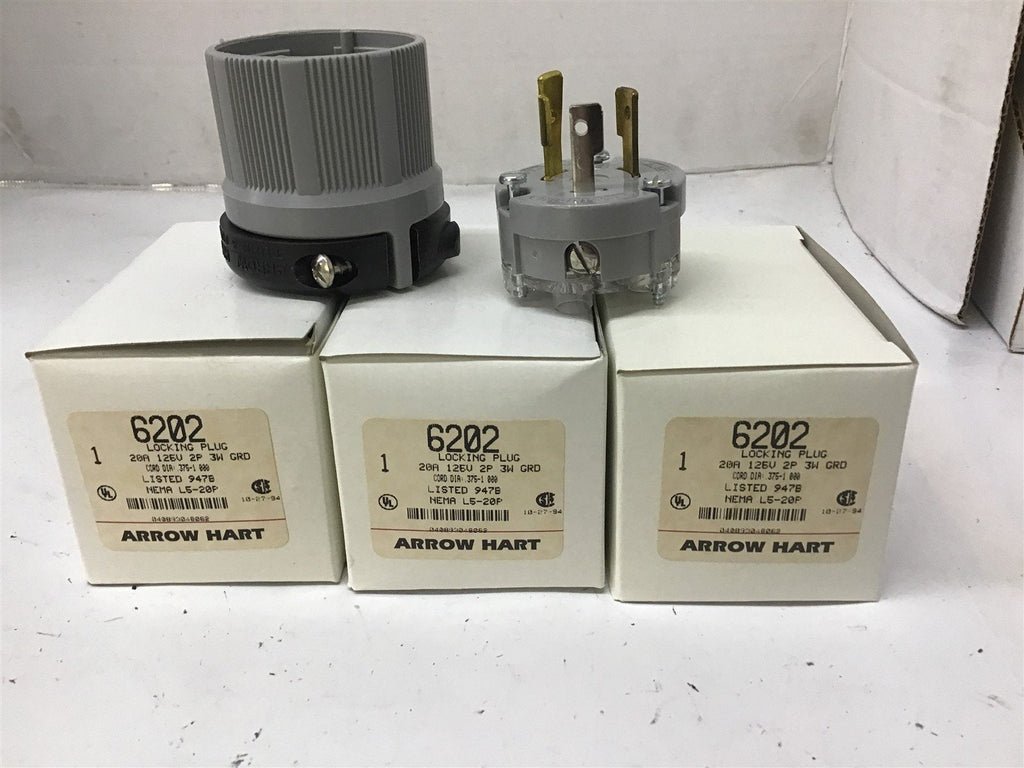 Arrow Hart 6202 20A 125V Locking Plug Lot Of 3