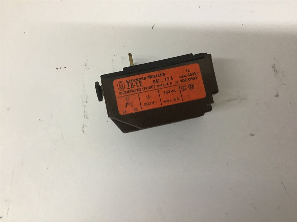 Klockner-Moeller Z0-1,2 Overload Relay 750 VA 0.67-1.2 Amp