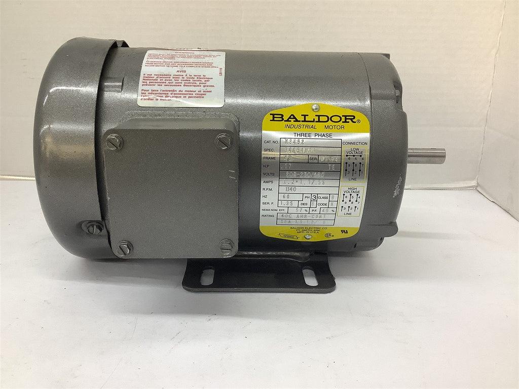 Baldor M3452 AC Motor .17HP 208-230-480V 1140 RPM 6P 48F 3PH 60 HZ