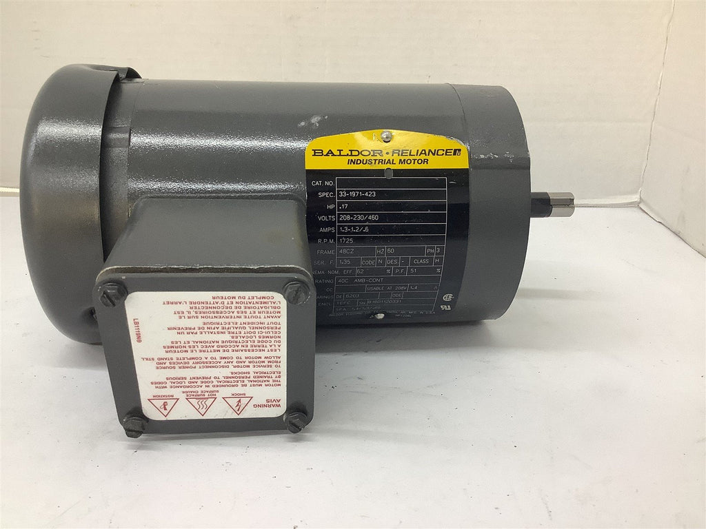 Baldor 33-1971-423 AC Motor .17HP 1.3-1.2-.6AMPS 208-230/460V 1725RPM 4P 48CZF