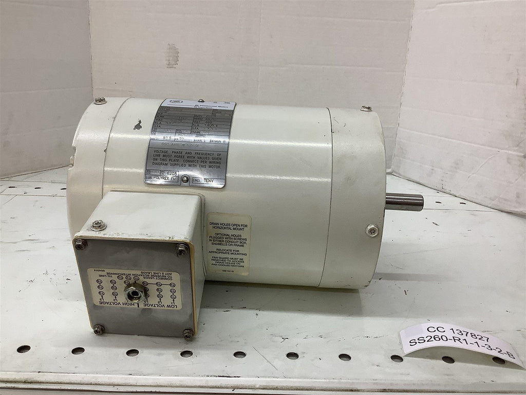 GE 5KS49UN4584A AC Motor 1HP 208-230V 1725/1425RPM 56C 3PH 60-50Hz TENV
