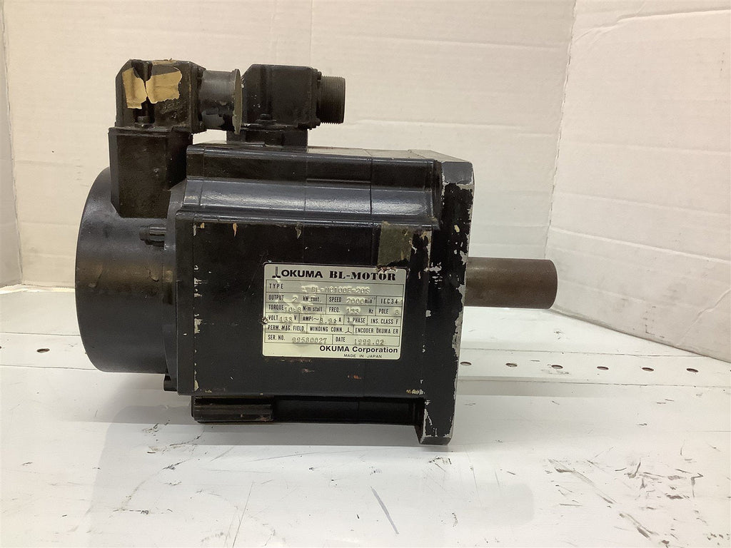 Okuma BL-MC100E-20S Motor 2KW 153V 2000RPM Torq 10.8 LB IN 8P 3Ph 133HZ 8.91AMP