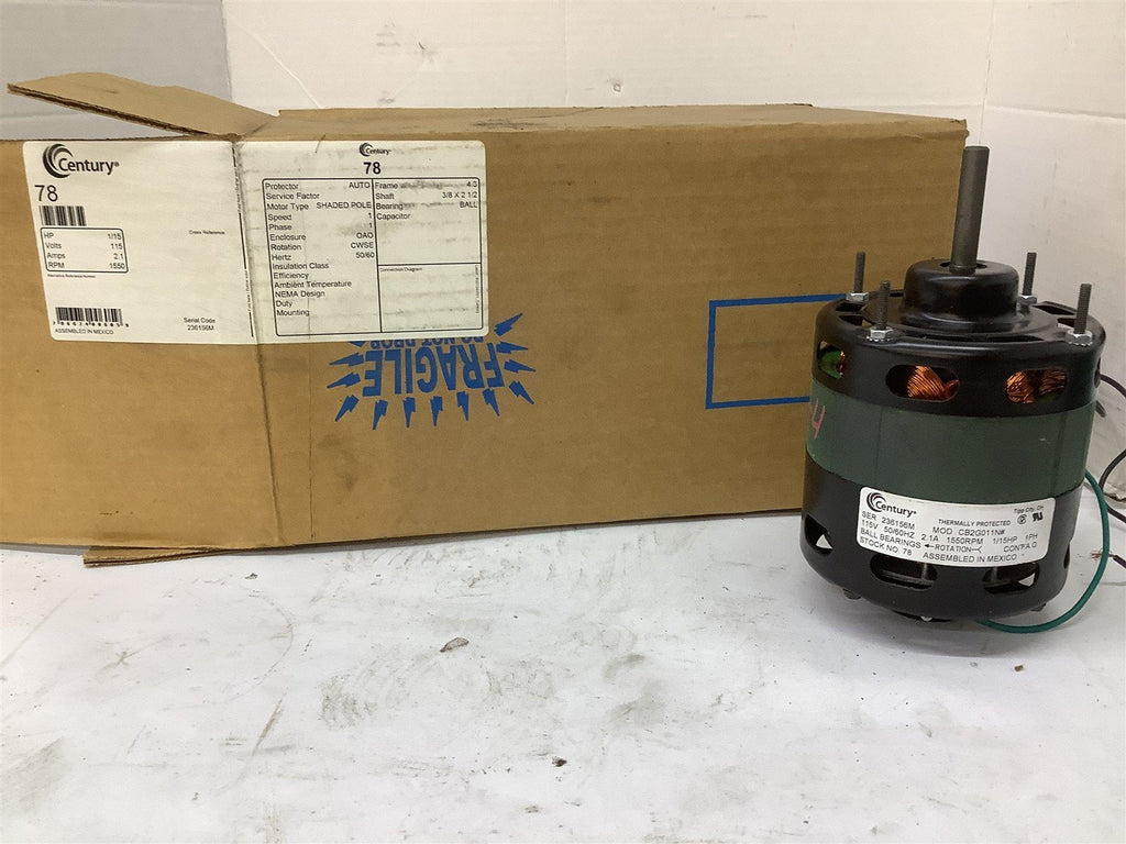 Century 78 CB2G011N AC Motor 1/15HP 115V 1550RPM FR4.3 1PH 60HZ QAO ENCL