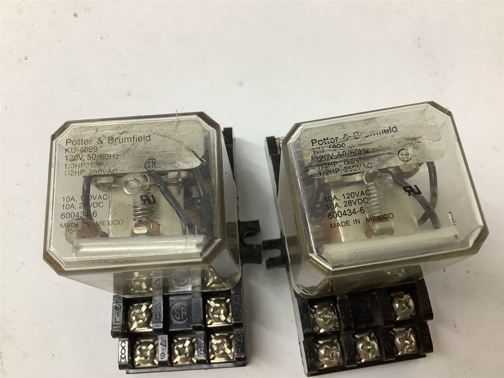 Potter Brumfield KU-4699 Relay 120V 50/60 Hz 600434-5R Base Lot Of 2