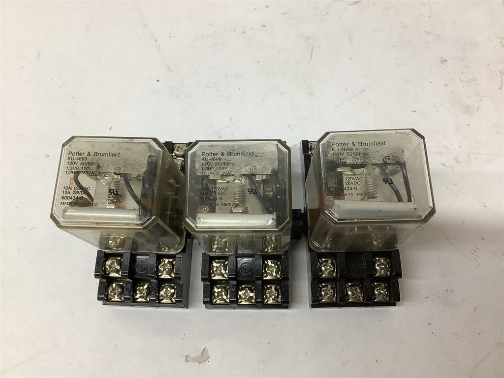 Potter Brumfield KU-4699 Relay 120 V 50/60 Hz Base 600434-5R Lot Of 3