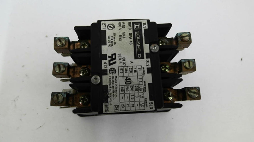 Square D 8910 DPA 43 Contactor 50 Amp 600 Volts