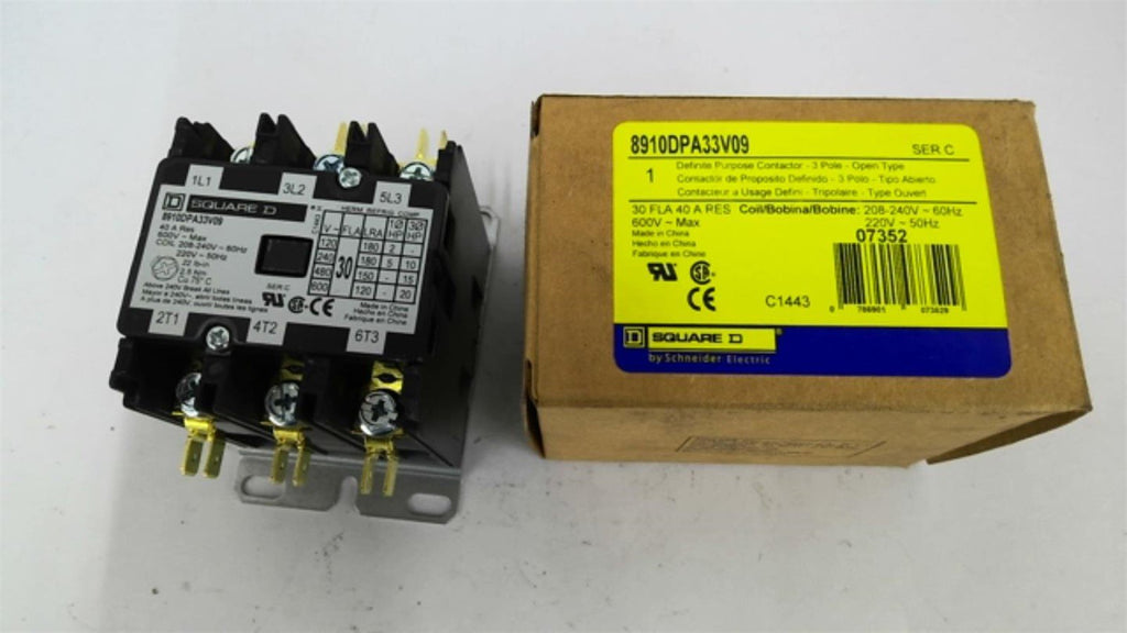 Square D 8910DPA33V09 Contactor 3 Poles 30 FLA 600 Volts