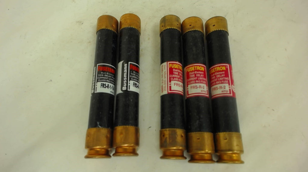 LOT OF 5 FUSETRON FUSES, 2 EACH FRS-R-1-1/4, 3 EACH FRS-R-2