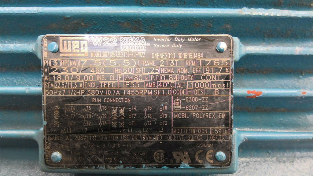 WEG 00718ET3213T 7.5 HP AC Motor 1800 RPM 4 P 3 PH 213T 230/460 V TEFC 60 HZ