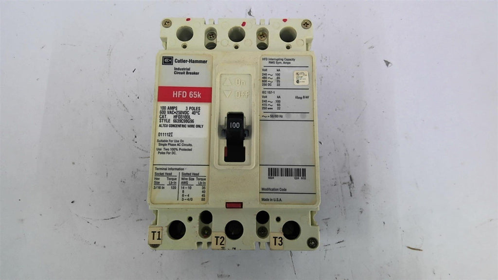 Cutler-Hammer HFD3100L Circuit Breaker 100Amp 3P