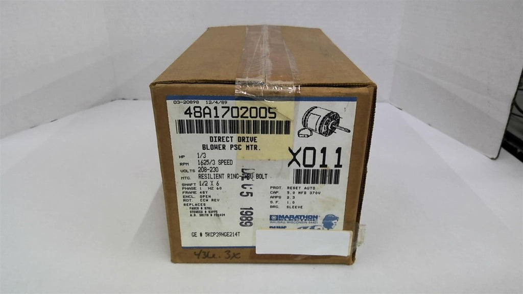 Marathon X011 1/3Hp AC 1625Rpm Single Phase 48Y 208-230V Open 60Hz