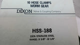 Dixon HSS-188 10 Hose Clamps Stainless Steel 9 3/8-12 1/4"