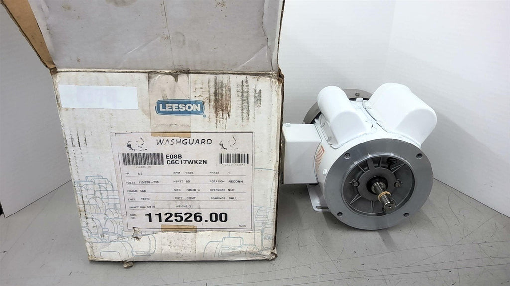 Leeson Washguard 112526.00 1/3Hp AC Motor 1800Rpm 4P Single Ph 56C 115/208-230V