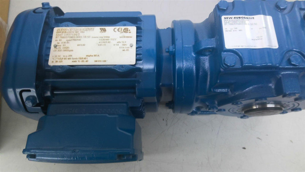 Sew-Eurodrive SA47 DRS71S4/Z Gear Motor 1/2 Hp 230/460 Volts 12.10:1 Ratio