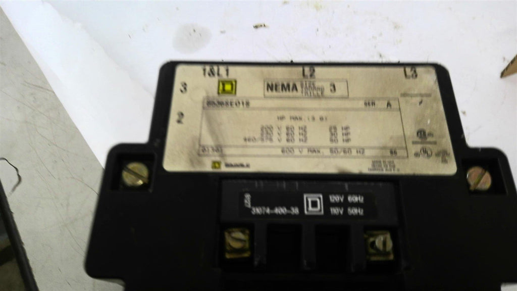 Square D 8536SE01S Size 3 Starter 50 Hp at 460 Volts 120 Volt Coil