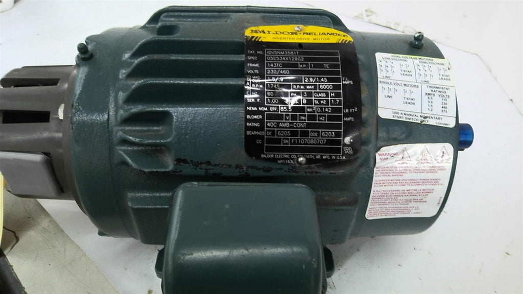 Baldor IDVSNM3581T 1HP AC Motor 1800 RPM 4P 3PH 143TC 230/460V TE ENCL 60HZ